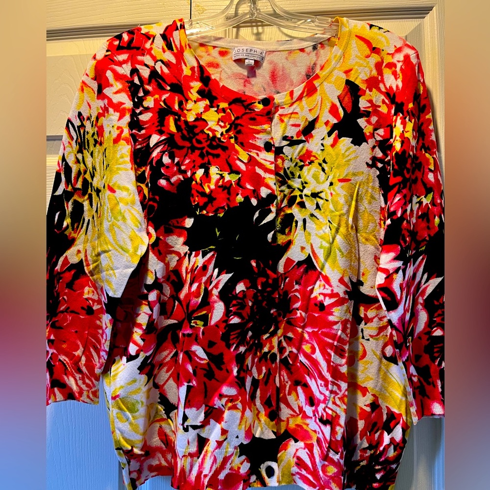 Joseph A Three-quarter Sleeve Cardigan Floral Sweater